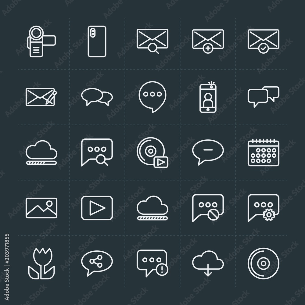 Poster modern simple set of cloud and networking, chat and messenger, video, photos, email vector outline i