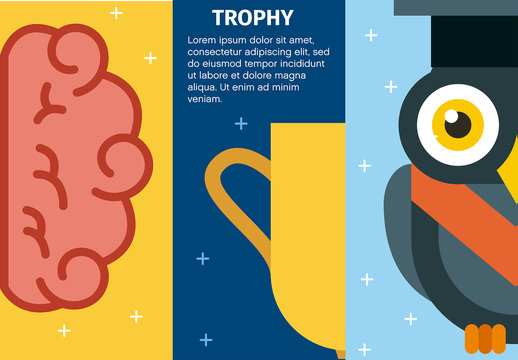 Yellow Blue Flat Brain Owl Trophy Education Infographic Template