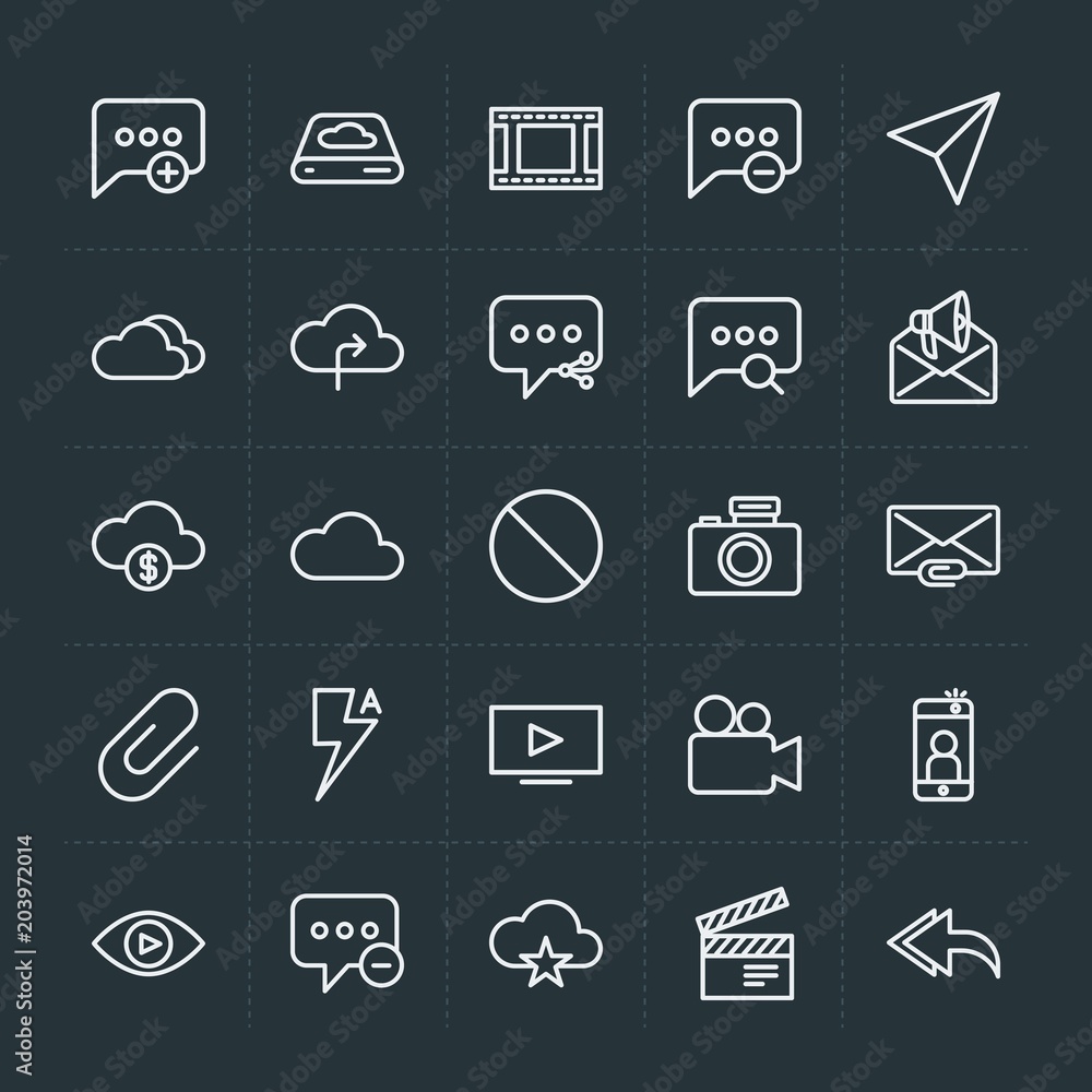 Poster modern simple set of cloud and networking, chat and messenger, video, photos, email vector outline i