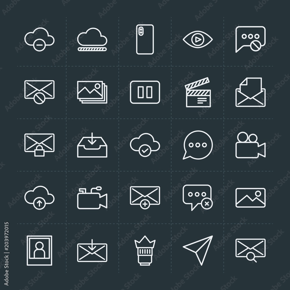 Poster modern simple set of cloud and networking, chat and messenger, video, photos, email vector outline i
