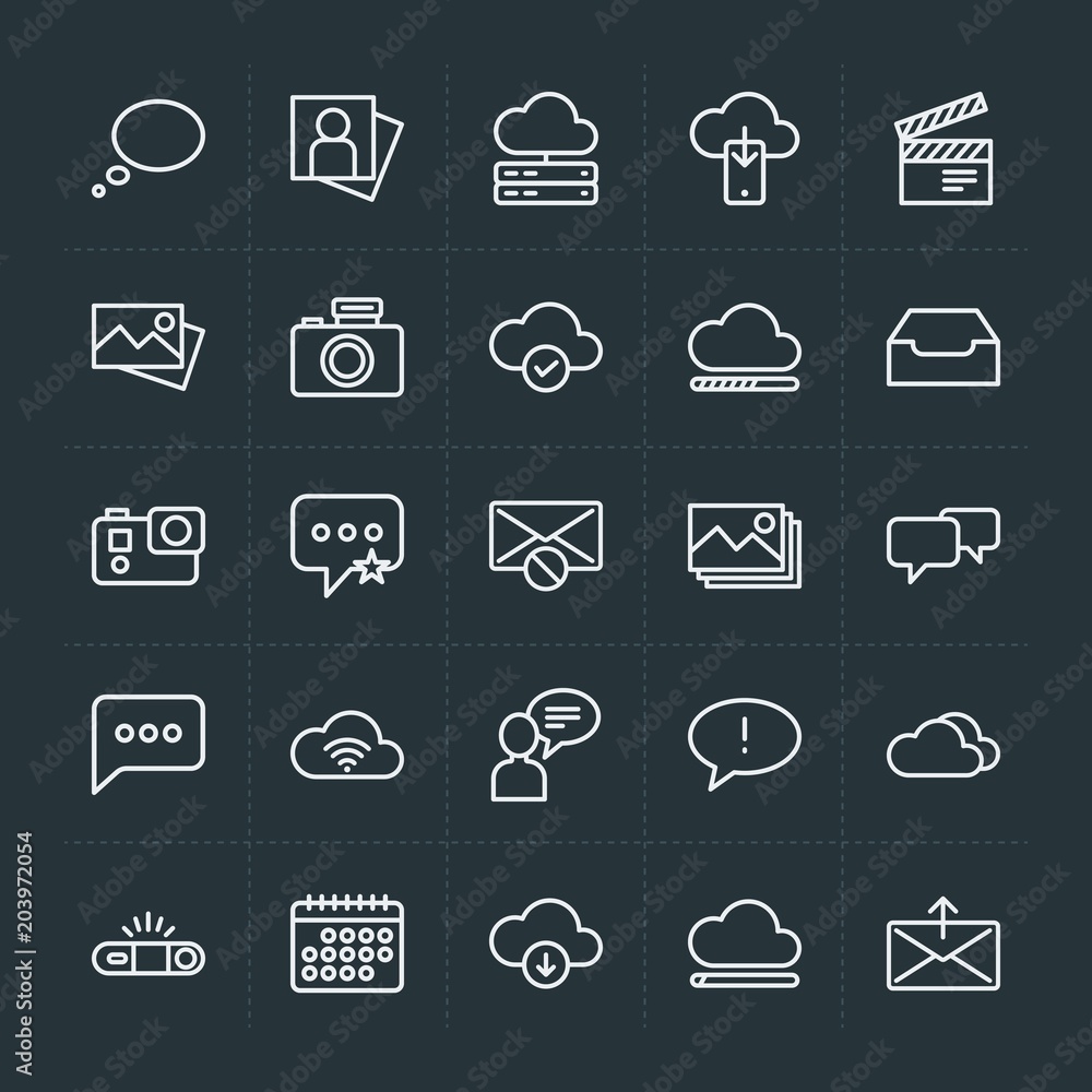 Poster modern simple set of cloud and networking, chat and messenger, video, photos, email vector outline i