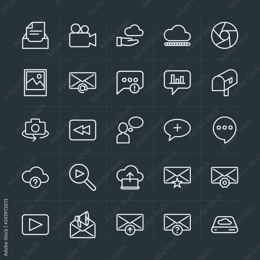 Poster modern simple set of cloud and networking, chat and messenger, video, photos, email vector outline i