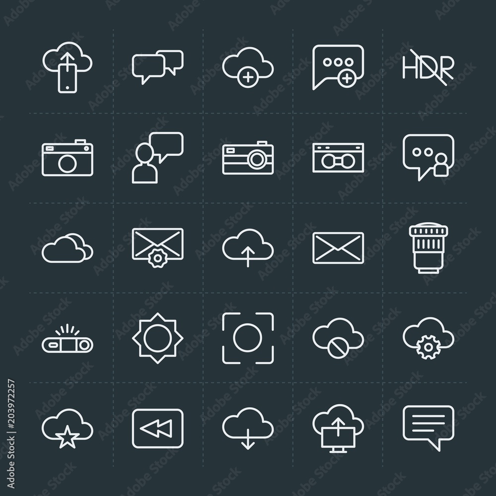 Poster modern simple set of cloud and networking, chat and messenger, video, photos, email vector outline i