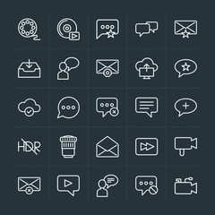 Modern Simple Set of cloud and networking, chat and messenger, video, photos, email Vector outline Icons. Contains such Icons as favorite and more on dark background. Fully Editable. Pixel Perfect.