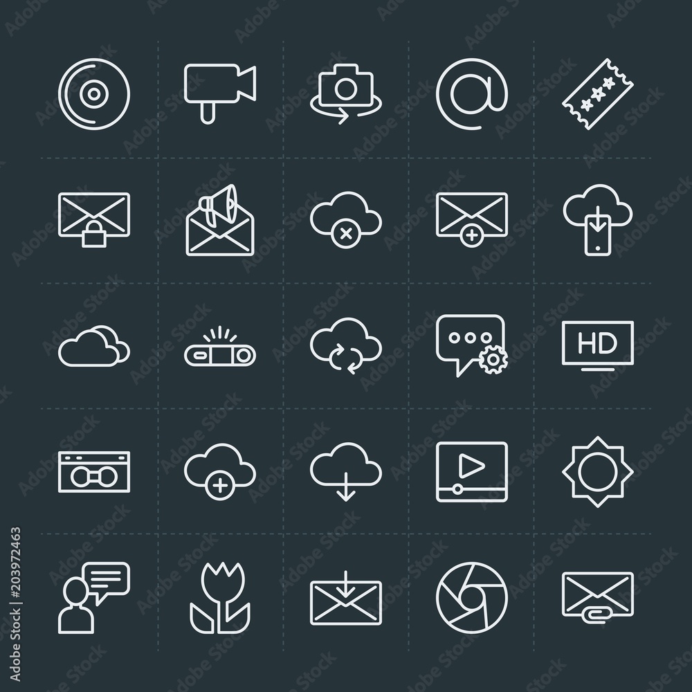 Poster modern simple set of cloud and networking, chat and messenger, video, photos, email vector outline i
