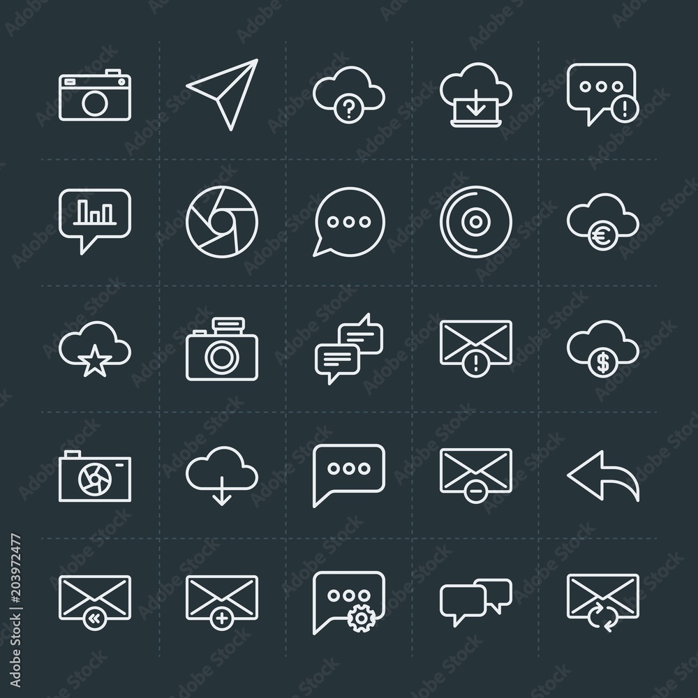 Poster modern simple set of cloud and networking, chat and messenger, video, photos, email vector outline i