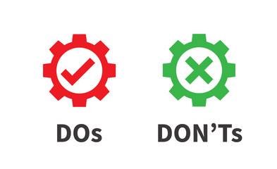 Do and Don't or Good and Bad Icons with Positive and Negative Symbols