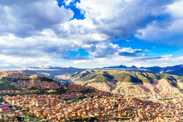 Cityscape of La Paz with illimani mountain - Bolivia