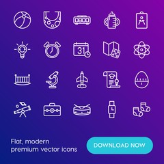 Modern Simple Set of time, education, kids and toys Vector outline Icons. Contains such Icons as  concept,  red,  fashion,  science and more on gradient background. Fully Editable. Pixel Perfect.