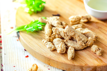 Textured soybean meal - also known as vegetarian soy meat