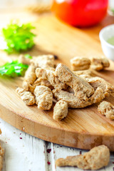 Textured soybean meal - also known as vegetarian soy meat