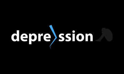 Depression logo with sad man silhouette vector icon.