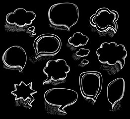 Set Hand draw speech bubbles clouds with  sketch chalk effect in cartoon  retro or  pop art comics style made by trace