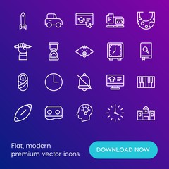 Modern Simple Set of time, education, kids and toys Vector outline Icons. Contains such Icons as  creativity,  web,  vehicle,  team, toy and more on gradient background. Fully Editable. Pixel Perfect.