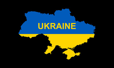 Obraz premium Map of Ukraine with national flag concept vector icon isolated on black background.
