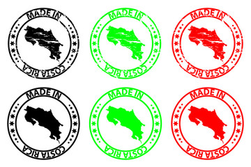 Made in Costa Rica - rubber stamp - vector, Costa Rica map pattern - black, green and red