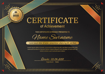 Official black certificate with red black triangle design elements. Gold emblem, gold text