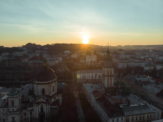 Fototapeta na wymiar beauty panoramic view on sunrise over old european city