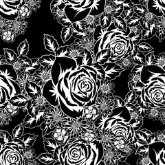 seamless monochrome pattern of flowers for greeting cards, background, price tags