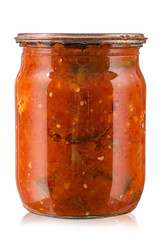 Canned eggplant in jar