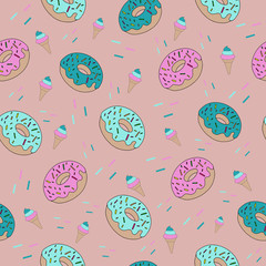fashion vector seamless pattern with sweet food ice cream and do