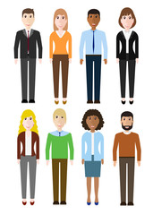 Group of working people diversity, diverse business men and business women standing on white background. Vector illustration of flat design people characters.
