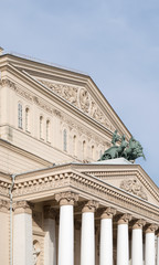 Facade of Bolshoi Theatre, Moscow, Russia, famous architectural monument, symbol of Russian ballet and cultural landmark