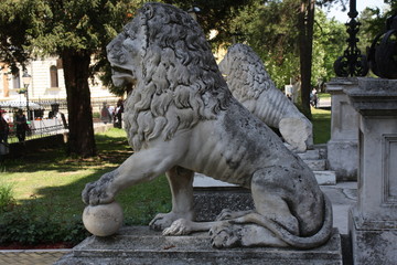Lion statue at Patriarchy Court in the city Sremski Karlovci near Novi Sad in Vojvodina-Serbia