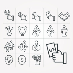 Set of linear icons with business people