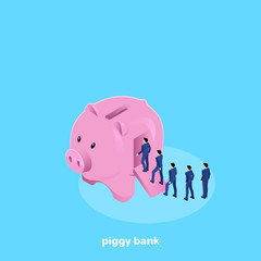 men in business suits go into a piggy bank, an isomeric image