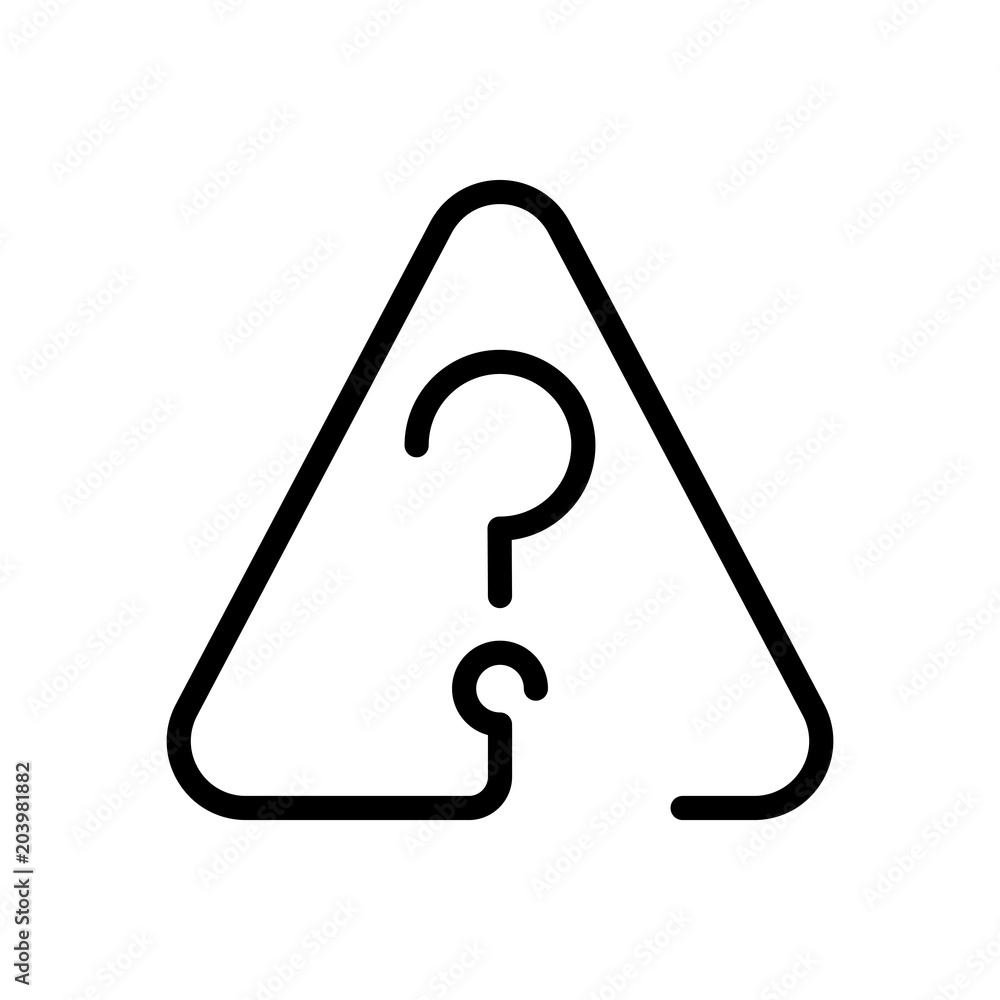 Poster question mark in warning triangle. linear icon with thin outline. one line style