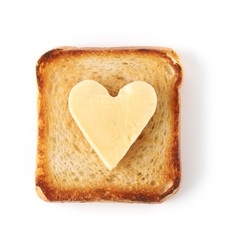 toasted bread with butter on white background
