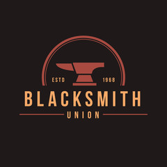 Blacksmith smith union shoer anvil logo set. Smith allince logos. Heavy industry.