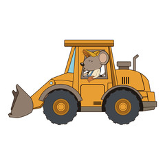 worker mouse driving backhoe vector illustration graphic design