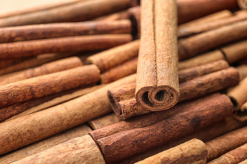 Aromatic cinnamon sticks, closeup