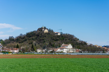 View of the Villa Morosini in Altavilla Vicentina with the church on the hill
