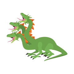 Three heads dragon fantastic creature cartoon vector illustration graphic design