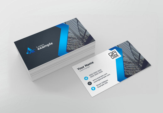 Blue Zig-Zag Business Card Layout