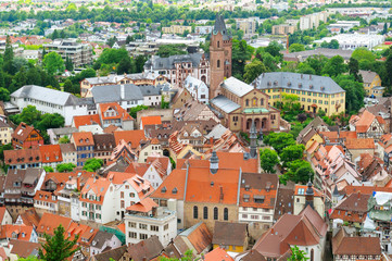 Picturesque view of the European city, the top view