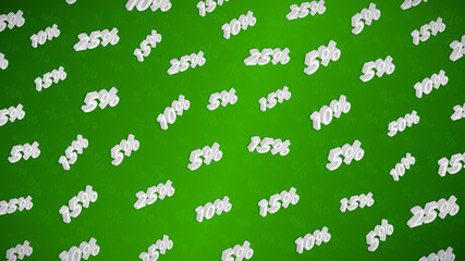 Sale and discount background with isometric inscriptions, white on green