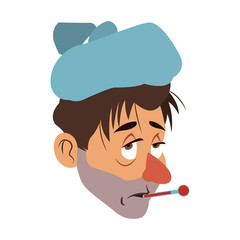 Sick man face cartoon vector illustration graphic design