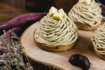 Mont Blanc Dessert or Chestnut Cream cake.