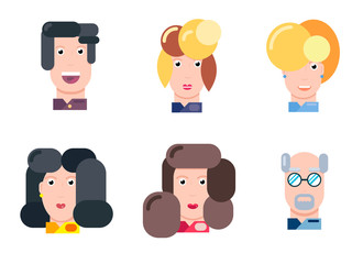 Flat vector characters portrait set. Vector avatars. Smiling happy people. Happy emotions. Vector portraits.