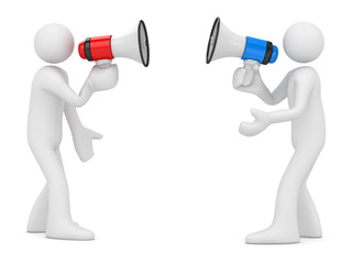 Two White Man Shouting Through Megaphone