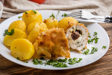Chicken breast stuffed with cheese and dried tomatoes.