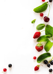 healthy summer fruit food background; sweet fresh fruit on white background