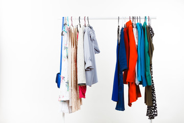 Clothes on hangers in closet