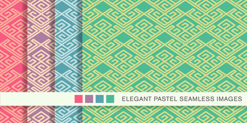 Seamless pastel background set Spiral Check Cross Tracery Frame Line
