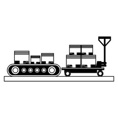 Boxes on conveyor and handtruck vector illustration graphic design