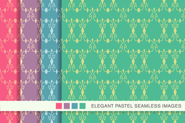 Seamless pastel background set Spiral Cross Check Polygon Frame Vine Line